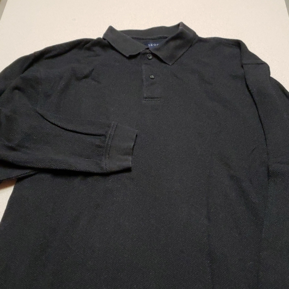 Izod grey herringbone knit long sleeve polo large